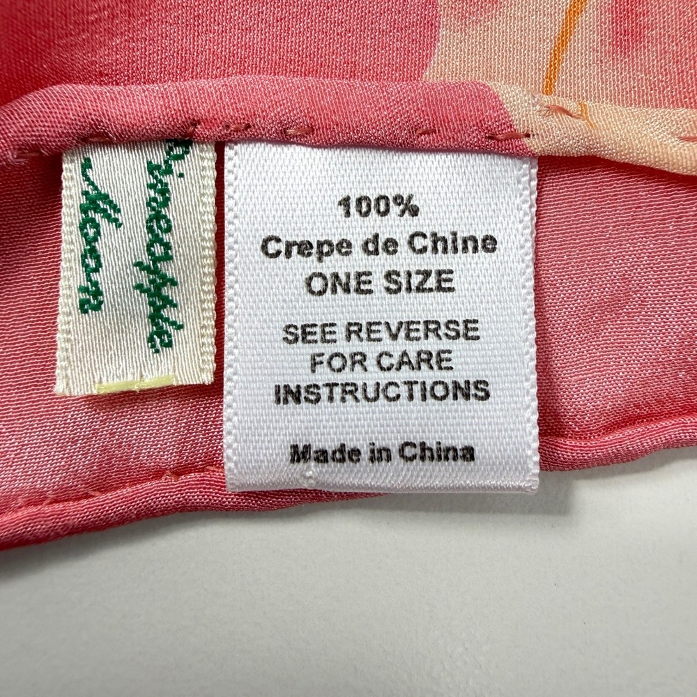 Pineapple Moon Womens OS Tropical Crepe Scarf Wrap Pink Hibiscus Hand Roll - Picture 11 of 13